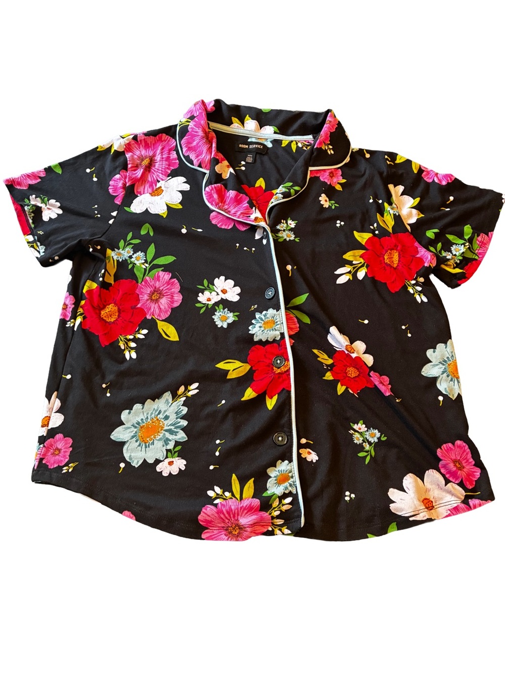 Room Service Floral Pajama Set | Women’s M | Black Multicolor | 2-Piece Capri - Picture 3 of 5